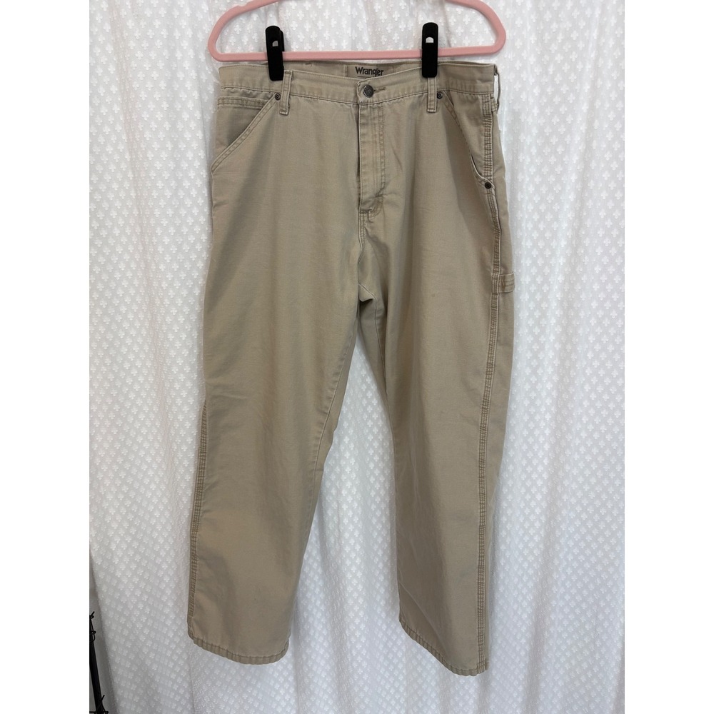 Wrangler Authentics Mens Carpenter Pants Tan Khaki Cotton Canvas 35x30 10ZM400WT
